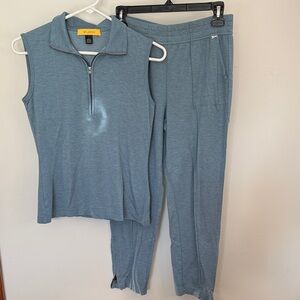 St. John Soft Dusty Blue Sleeveless Top & Pants Set – Size P